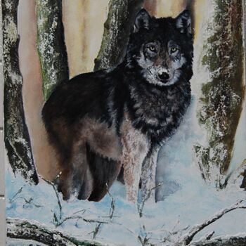 Painting titled "loup.png" by Catherine Digue - Turpin, Original Artwork, Gouache
