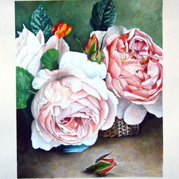 Pittura intitolato "les-roses-de-lulu1.…" da Catherine Digue - Turpin, Opera d'arte originale, Gouache