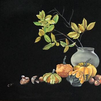 Painting titled "les-coloquintes.png" by Catherine Digue - Turpin, Original Artwork, Gouache