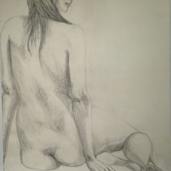 Tekening getiteld ""FEMME NUE ASSISE D…" door Catherine Drouin-Goutal, Origineel Kunstwerk, Conté