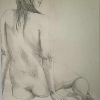 Drawing titled ""FEMME NUE ASSISE D…" by Catherine Drouin-Goutal, Original Artwork, Conté