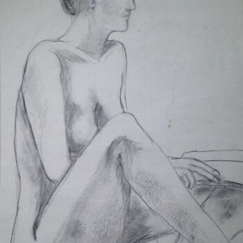 Dessin intitulée ""Etude de femme  en…" par Catherine Drouin-Goutal, Œuvre d'art originale, Conté