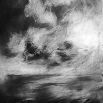 Dessin intitulée "CIEL.OCEAN.NUAGE." par Catherine Duchêne, Œuvre d'art originale, Fusain
