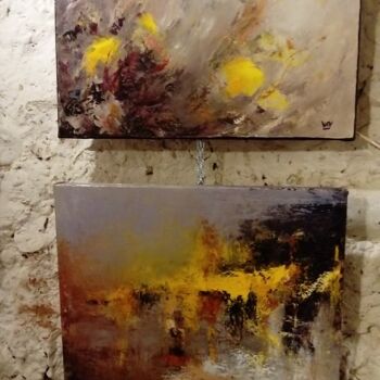 Painting titled "abstraits jaunes" by Catherine Dufrene (Katy), Original Artwork