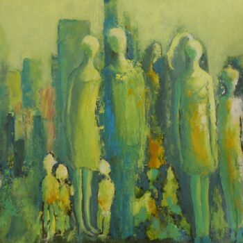 Painting titled "Les citadins" by Catherine Dufrene (Katy), Original Artwork, Oil