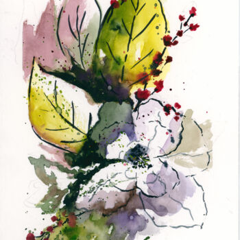 Pintura intitulada "Composition florale…" por Catherine Dufrene (Katy), Obras de arte originais, Aquarela
