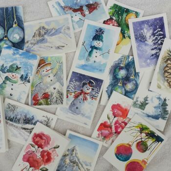 Painting titled "Petites cartes de N…" by Catherine Dufrene (Katy), Original Artwork, Watercolor