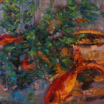 Pintura titulada "les-poissons-rouges" por Catherine Dufrene (Katy), Obra de arte original, Oleo