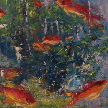 Painting titled "les-poissons-rouges…" by Catherine Dufrene (Katy), Original Artwork, Oil