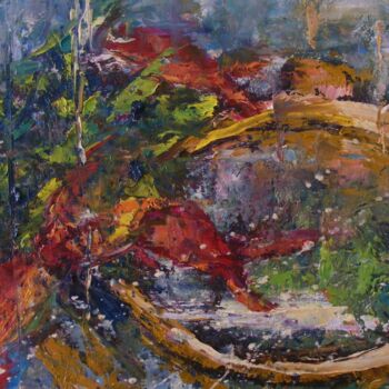 Painting titled "Les poissons rouge…" by Catherine Dufrene (Katy), Original Artwork, Oil