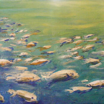 Painting titled "Poissons nageurs" by Catherine Dufrene (Katy), Original Artwork, Oil