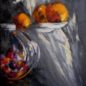 Painting titled "Les trois oranges" by Catherine Dufrene (Katy), Original Artwork, Oil