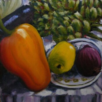 Painting titled "Dans la cuisine" by Catherine Dufrene (Katy), Original Artwork, Oil