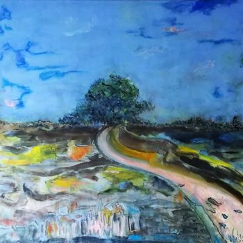 Painting titled "La route" by Catherine Fabre, Original Artwork, Oil