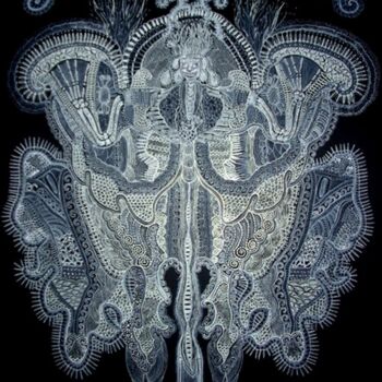 Dessin intitulée "papillon-lunaire.jpg" par Catherine Garrigue, Œuvre d'art originale, Encre
