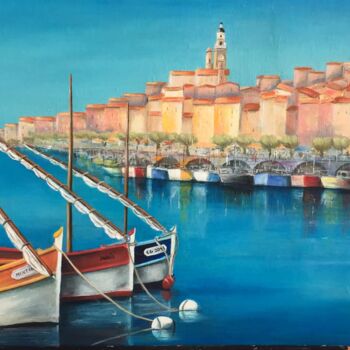 Pintura intitulada "Menton" por Catherine Gillion, Obras de arte originais, Óleo Montado em Armação em madeira