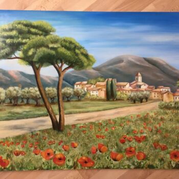 Pintura intitulada "village de provence" por Catherine Gillion, Obras de arte originais, Óleo