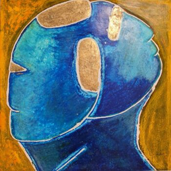 Рисунок под названием "Visages bleues" - Catherine Hoehlinger, Подлинное произведение искусства, Пастель