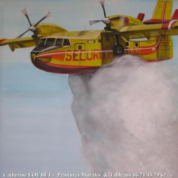 Painting titled "Canadair full action" by Catherine Indiana Loubet, Original Artwork, Oil