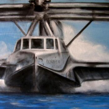 Painting titled "Hydravion Dornier" by Catherine Indiana Loubet, Original Artwork, Oil