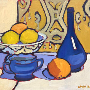 Peinture intitulée "The Blue Bottle" par Catherine J. Martzloff, Œuvre d'art originale, Huile
