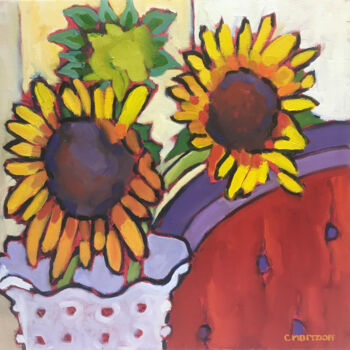 Картина под названием "Sunflower Love" - Catherine J. Martzloff, Подлинное произведение искусства, Масло Установлен на Дерев…