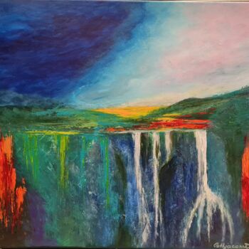 Painting titled "Couleurs d'ETE" by Catherine Jacomet, Original Artwork, Acrylic Mounted on Wood Stretcher frame