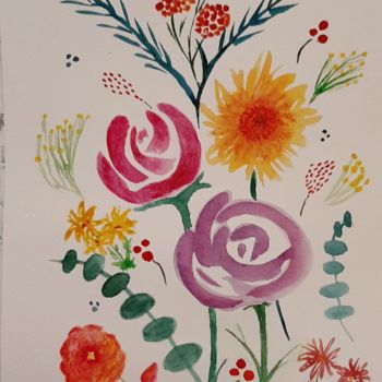 Peinture intitulée "Bouquet Coloré 004" par Catdicop, Œuvre d'art originale, Aquarelle