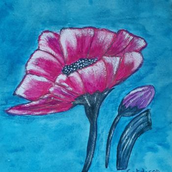 Картина под названием "Fleur Rose 001" - Catdicop, Подлинное произведение искусства, Акварель