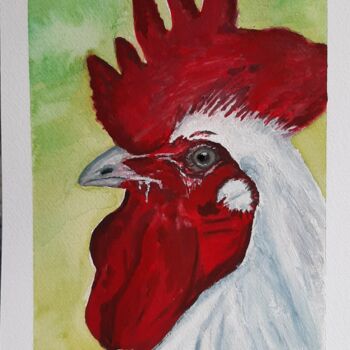 Painting titled "Coq 01" by Catdicop, Original Artwork, Watercolor