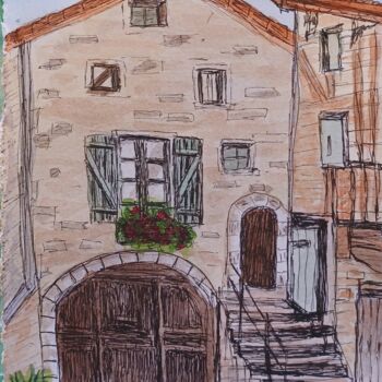 Painting titled "Maison de Villages…" by Catdicop, Original Artwork, Watercolor