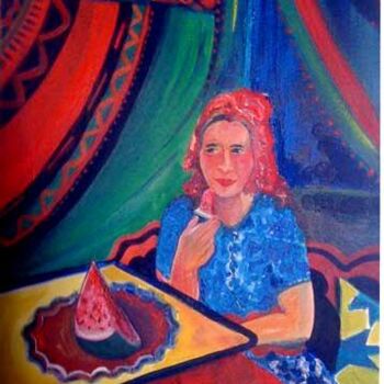 Peinture intitulée "La femme à la pastè…" par Catherine Lacroix, Œuvre d'art originale
