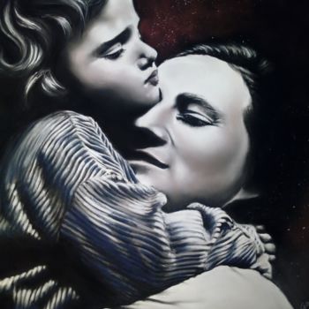 Drawing titled "Le calin" by Catherine Daniel, Original Artwork, Pastel Mounted on Wood Panel