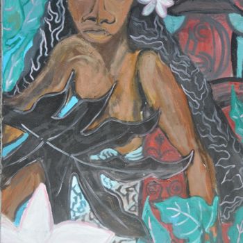 Painting titled "Polynesainstories 3" by Catherine Le  Moal, Original Artwork, Oil