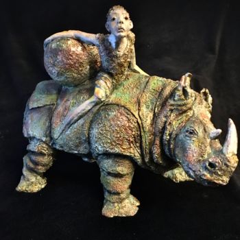 Escultura titulada "A dos de rhinoceros" por Catherine Lesueur (C.Lesueur), Obra de arte original, Arcilla