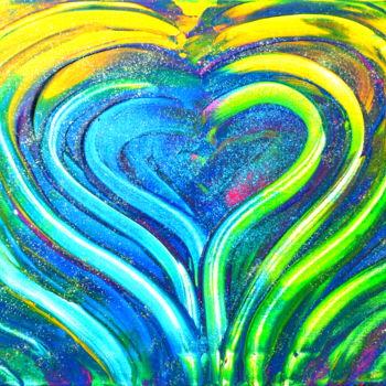 Painting titled "Coeur rayonnant" by Catherine Letinturier, Original Artwork, Acrylic Mounted on Wood Stretcher frame