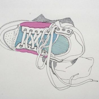 Drawing titled "Chaussure dans le j…" by Catherine Levrey, Original Artwork, Other