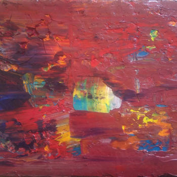 Painting titled "Rectangle rouge" by Catherine Maddens, Original Artwork, Oil Mounted on Wood Stretcher frame