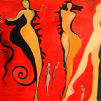 Schilderij getiteld "Ladies in Red" door Catherine Marche, Origineel Kunstwerk