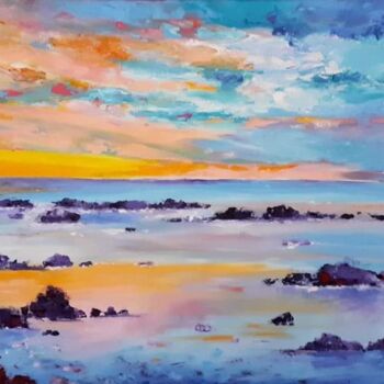 Painting titled "Crépuscule" by Catherine Meyza, Original Artwork, Oil Mounted on Wood Stretcher frame
