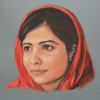 Drawing titled "Malala" by Andromaque, Original Artwork, Pastel