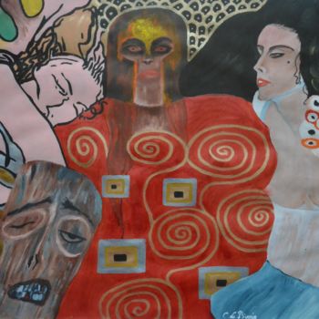 Painting titled "Hommage à Klimt n°1" by Andromaque, Original Artwork, Acrylic