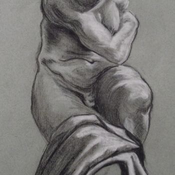 Σχέδιο με τίτλο "Etude d'homme" από Andromaque, Αυθεντικά έργα τέχνης, Κιμωλία