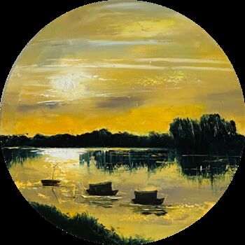 Painting titled "La LOIRE" by Catherine Philippe, Original Artwork, Oil Mounted on Wood Stretcher frame