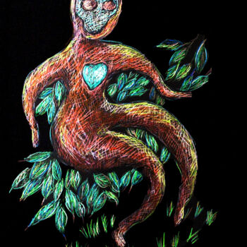 Dessin intitulée "Le coeur ou la rais…" par Catherine Pouplain, Œuvre d'art originale, Crayon