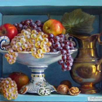 Painting titled "coupe de fruits" by Catherine Salmeron, Original Artwork, Oil