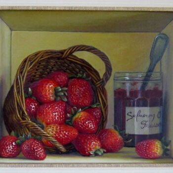Malerei mit dem Titel "Confiture de fraises" von Catherine Salmeron, Original-Kunstwerk, Öl Auf Keilrahmen aus Holz montiert