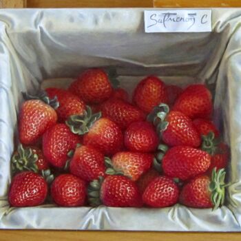 绘画 标题为“Les fraises” 由Catherine Salmeron, 原创艺术品, 油 安装在木质担架架上