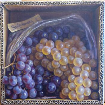 Painting titled "Les raisins" by Catherine Salmeron, Original Artwork, Oil Mounted on Wood Stretcher frame