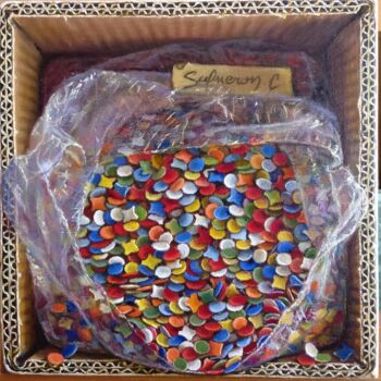 Schilderij getiteld "Les confettis" door Catherine Salmeron, Origineel Kunstwerk, Olie Gemonteerd op Frame voor houten branc…